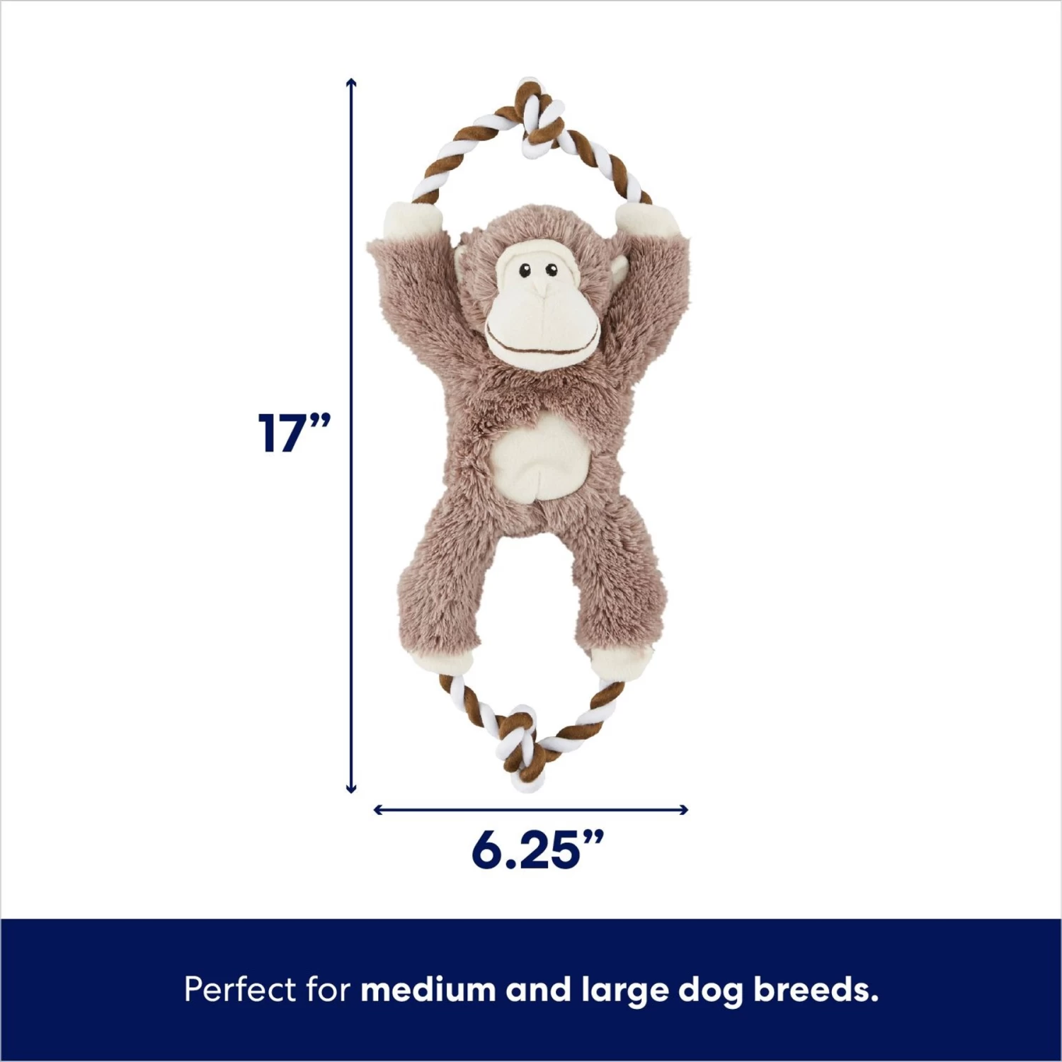Frisco Monkey Plush With Rope Squeaky Dog Toy 2 Frisco Monkey Plush With Rope Squeaky Dog Toy - Image 2