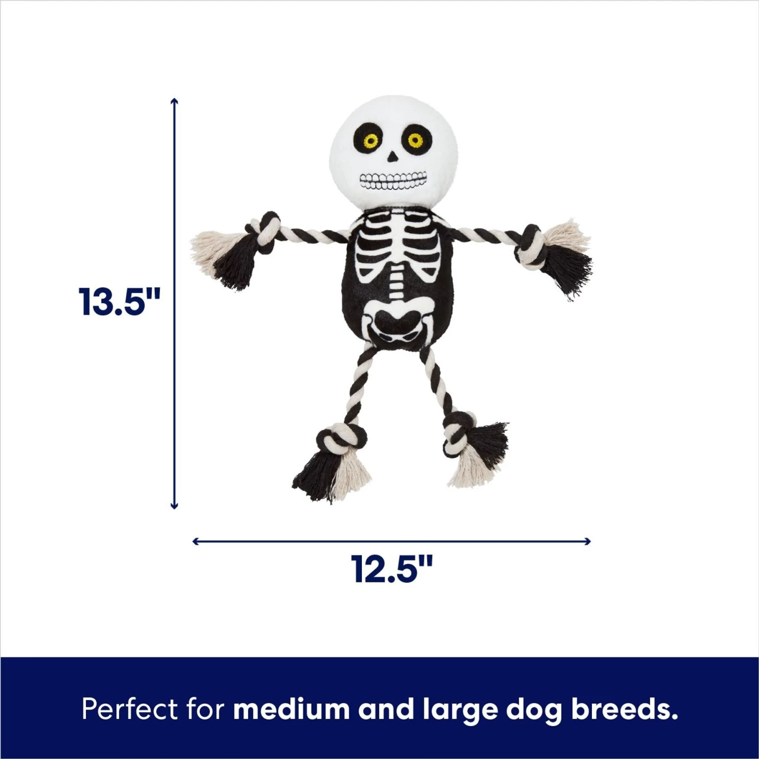 Frisco Halloween Skeleton Plush With Rope Squeaky Dog Toy 2 Frisco Halloween Skeleton Plush With Rope Squeaky Dog Toy - Image 2