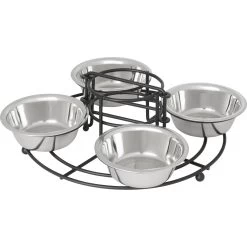 Frisco Multi Pet Feeding 4-Bowls Stainless Steel Dog & Cat Bowls, 0.5 Cup