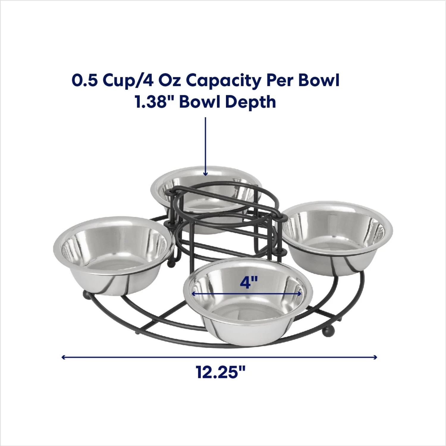 Frisco Multi Pet Feeding 4-Bowls Stainless Steel Dog & Cat Bowls, 0.5 Cup 2 Frisco Multi Pet Feeding 4-Bowls Stainless Steel Dog & Cat Bowls, 0.5 Cup - Image 2