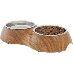 Frisco Double Stainless Steel Bowl, Wood Design -Pet Dog Supplies Shop 216068 PT2. AC SS1800 V1591021015