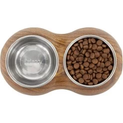 Frisco Double Stainless Steel Bowl, Wood Design -Pet Dog Supplies Shop 216068 PT4. AC SS1800 V1591021017