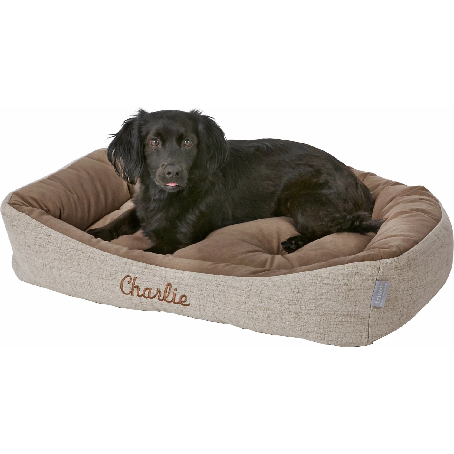 Frisco Rectangular Personalized Bolster Dog Bed W/Removable Cover, Beige, Large 2 Frisco Rectangular Personalized Bolster Dog Bed W/Removable Cover, Beige, Large - Image 2