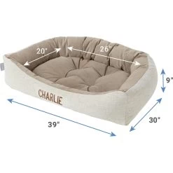Frisco Rectangular Personalized Bolster Dog Bed W/Removable Cover, Beige, X-Large -Pet Dog Supplies Shop 252615 PT2. AC SS1800 V1605140223