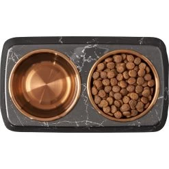 Frisco Copper Stainless Steel Double Dog & Cat Bowls With Black Marble Stand -Pet Dog Supplies Shop 253058 PT5. AC SS1800 V1616595394