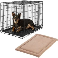 Frisco Heavy Duty Fold & Carry Double Door Collapsible Wire Dog Crate & Frisco Micro Terry Dog Crate Mat