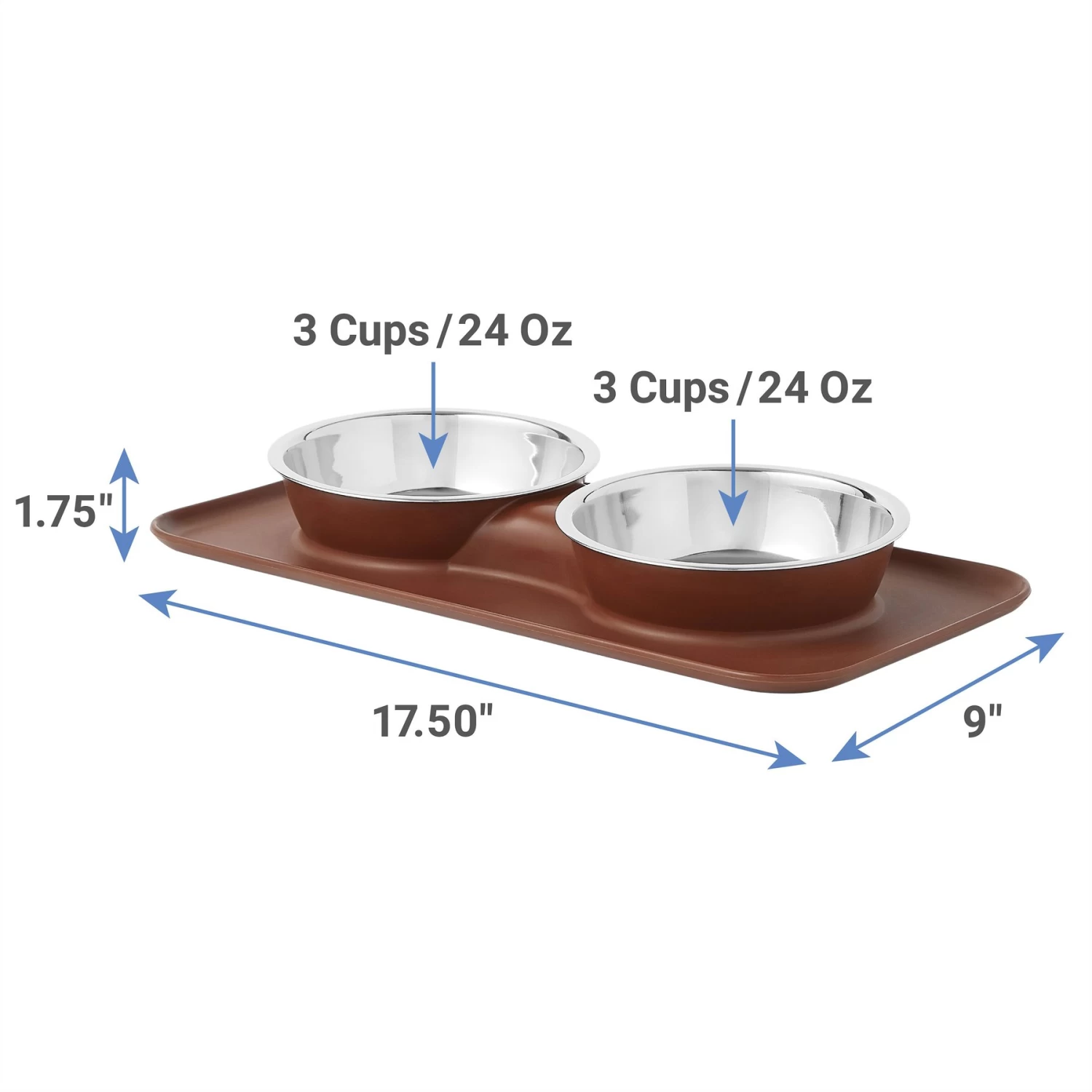 Frisco Silicone Stainless Steel Double Diner Dog & Cat Bowl, Brown 2 Frisco Silicone Stainless Steel Double Diner Dog & Cat Bowl, Brown - Image 2