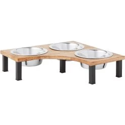 Frisco Multi Pet Feeding Corner Wood 3-Bowls Stainless Steel Dog & Cat Bowl