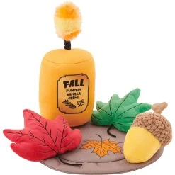 Frisco Fall Festive Candle Charger Plush Squeaky Dog Toy, 4 Count