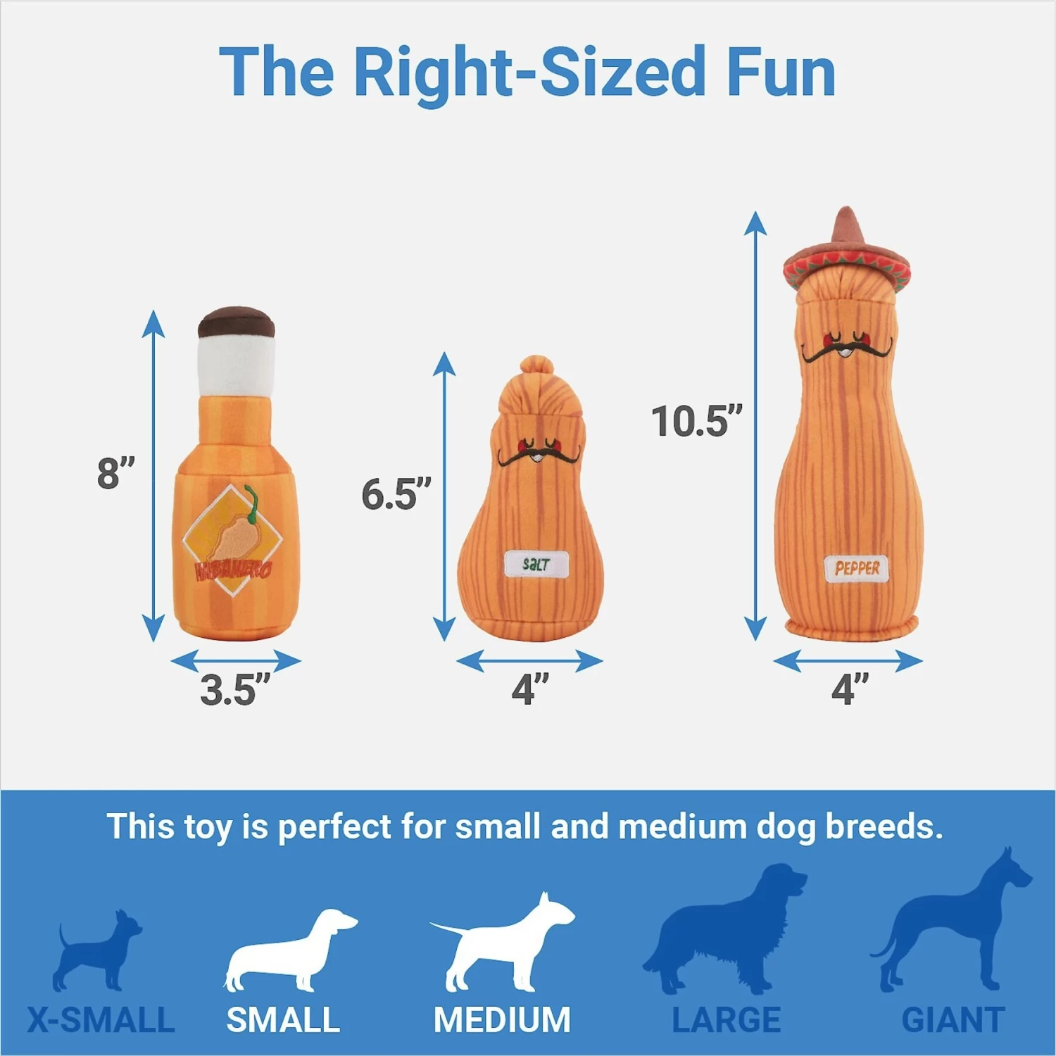 Frisco Brunch Salt, Pepper, Hot Sauce Plush Squeaky Dog Toy 2 Frisco Brunch Salt, Pepper, Hot Sauce Plush Squeaky Dog Toy - Image 2