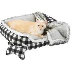 Frisco Buffalo Check Cuddler Pet Bed & Gift Set, Black & White -Pet Dog Supplies Shop 299397 PT2. AC SS1800 V1639093612