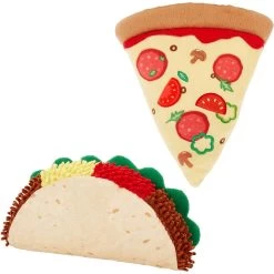 Frisco Pizza Slice Plush Squeaky Dog Toy & Frisco Taco Plush Squeaky Dog Toy
