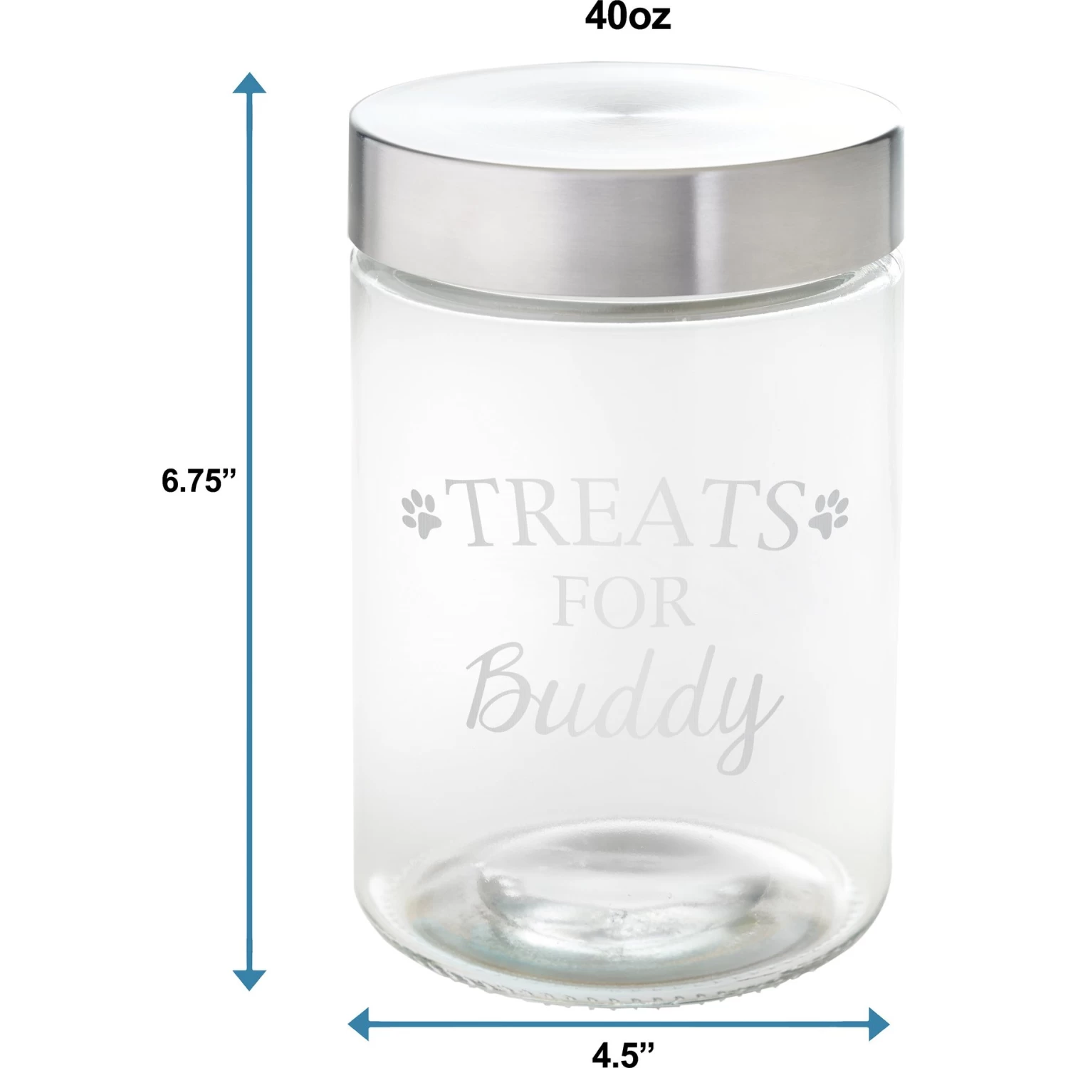 Frisco Paw Print Glass Personalized Treat Jar With Lid, 5 Cup, 40oz 2 Frisco Paw Print Glass Personalized Treat Jar With Lid, 5 Cup, 40oz - Image 2