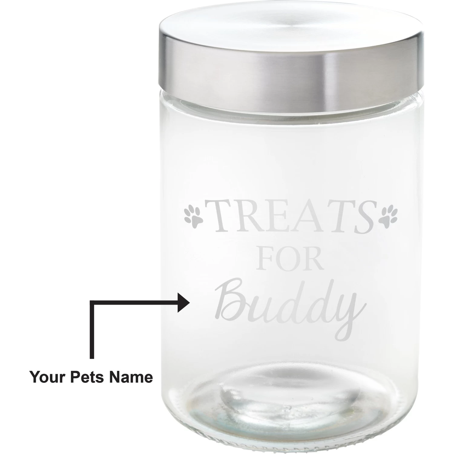 Frisco Paw Print Glass Personalized Treat Jar With Lid, 5 Cup, 40oz 3 Frisco Paw Print Glass Personalized Treat Jar With Lid, 5 Cup, 40oz - Image 3