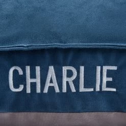 Frisco Personalized Navy Bolstered Bed With Navy Check Bolster -Pet Dog Supplies Shop 311766 PT4. AC SS1800 V1630593985