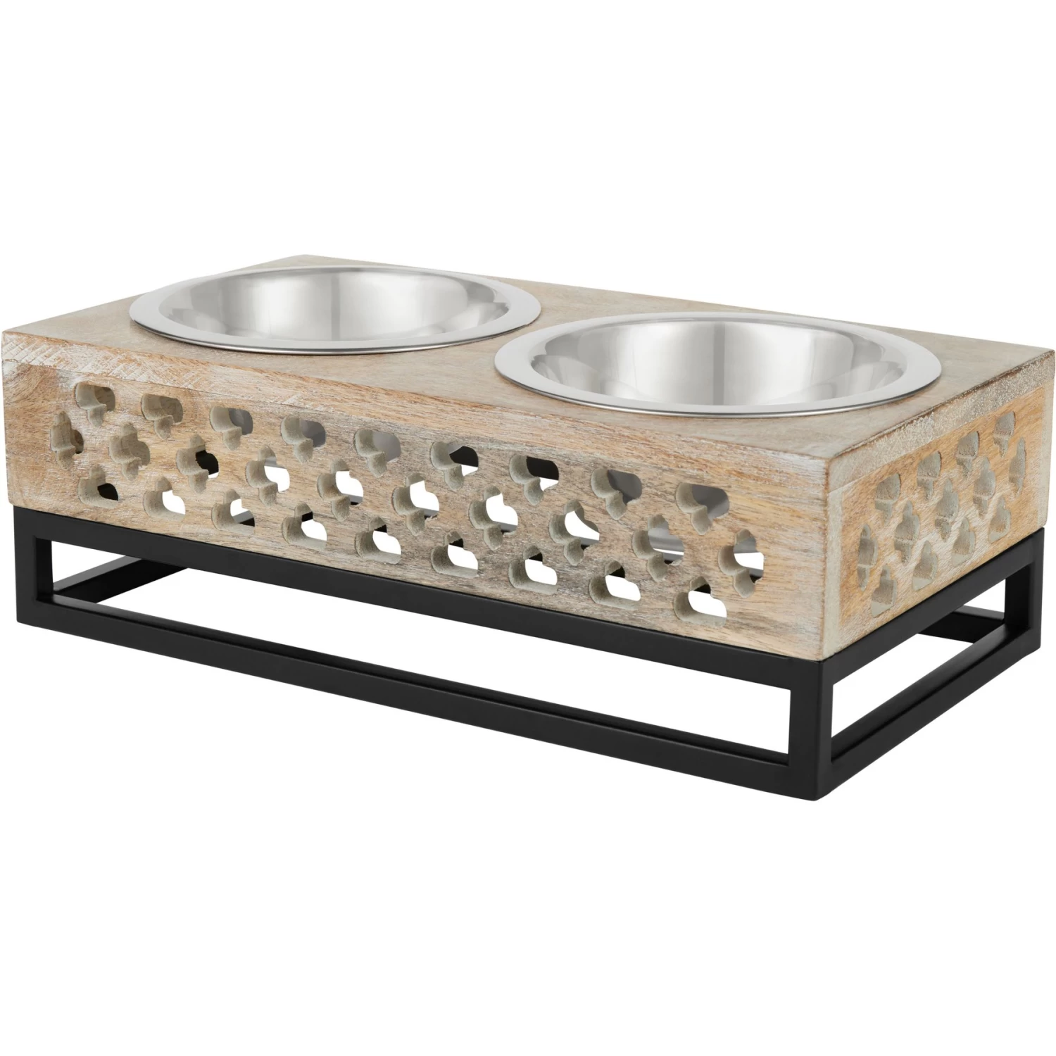 Frisco Premium Wood Elevated Stainless Steel Double Diner Dog & Cat Bowl, 3 Cup 1 Frisco Premium Wood Elevated Stainless Steel Double Diner Dog & Cat Bowl, 3 Cup