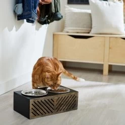 Frisco Premium Wood Elevated Stainless Steel Double Diner Dog & Cat Bowl, Black, 3 Cup -Pet Dog Supplies Shop 331509 PT3. AC SS1800 V1657656894