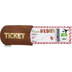 Frisco Holiday Home For The Holidays Airline Ticket Bungee Plush Squeaky Dog Toy