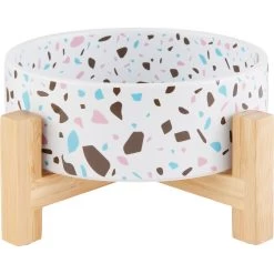 Frisco Elevated Terrazzo Non-skid Ceramic Bowl With Bamboo Stand