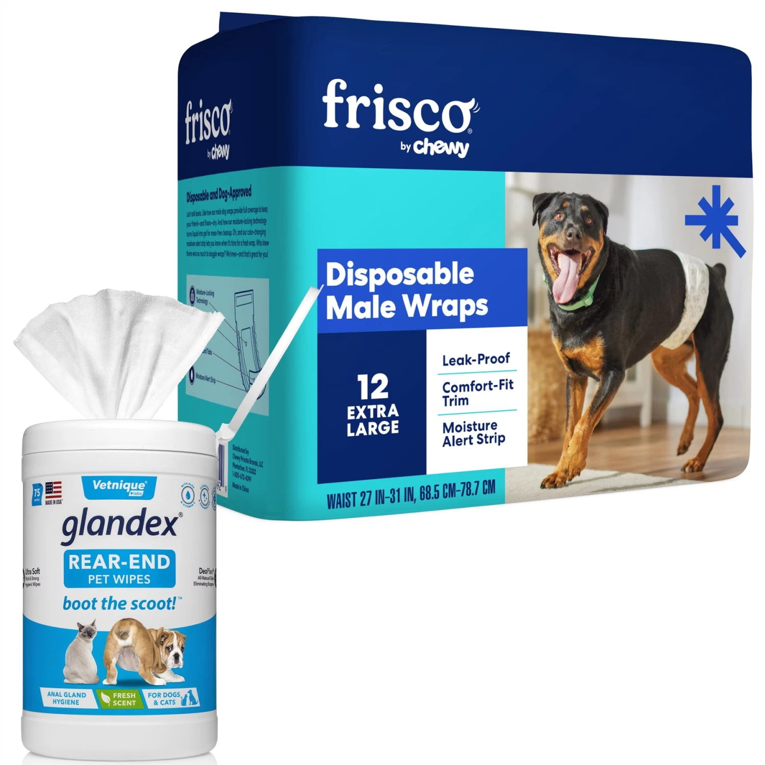 Vetnique Labs Glandex Wipes Rear End Anal Gland Cleansing & Deodorizing Hygienic Rear End Boot The Scoot Dog & Cat Wipes & Frisco Disposable Male Dog Wraps 1 Vetnique Labs Glandex Wipes Rear End Anal Gland Cleansing & Deodorizing Hygienic Rear End Boot The Scoot Dog & Cat Wipes & Frisco Disposable Male Dog Wraps
