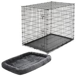 Frisco Heavy Duty Single Door Wire Dog Crate & MidWest Quiet Time Fleece Dog Crate Mat