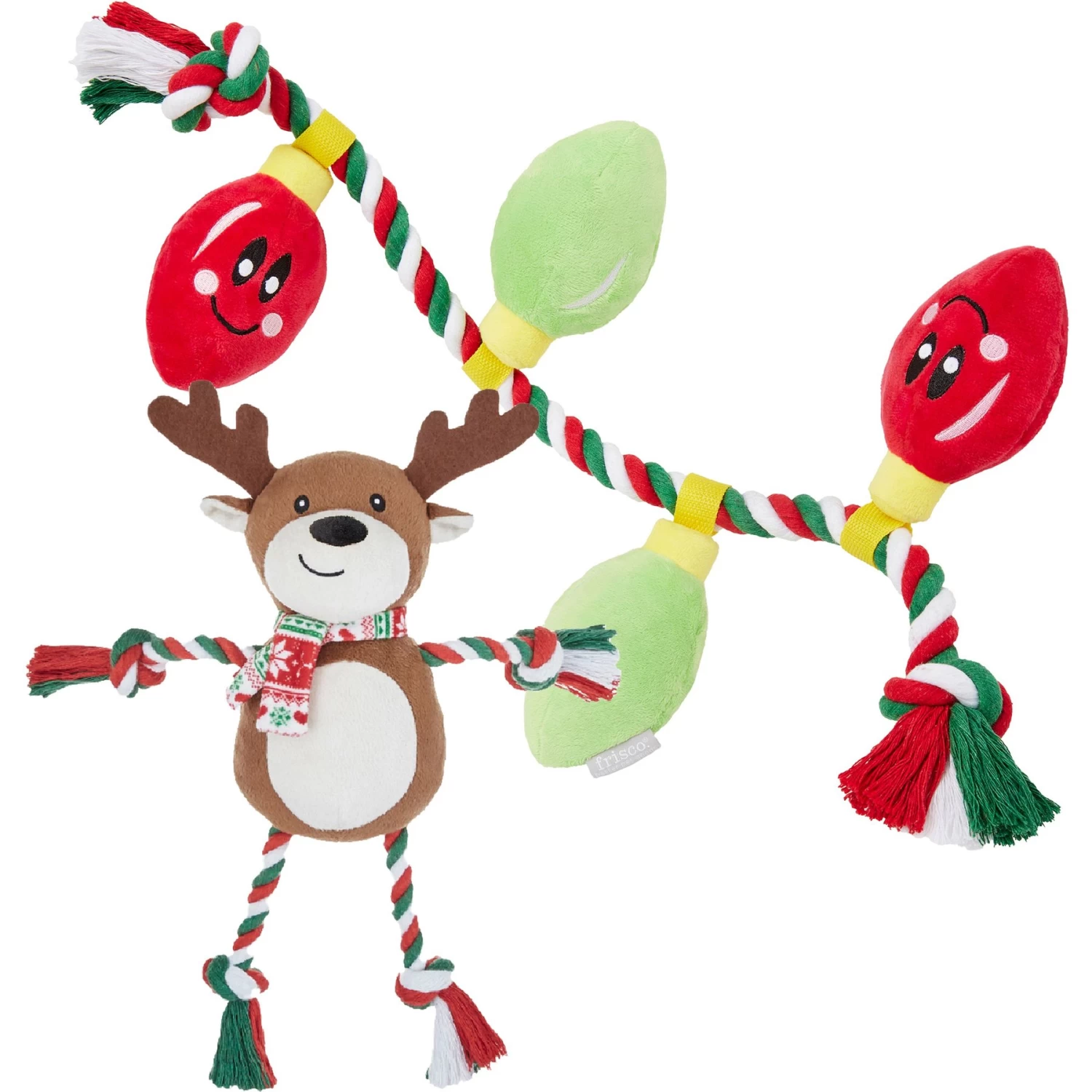 Frisco Holiday Reindeer Plush With Rope Squeaky Dog Toy & Frisco Holiday Lights Plush With Rope Squeaky Dog Toy 1 Frisco Holiday Reindeer Plush With Rope Squeaky Dog Toy & Frisco Holiday Lights Plush With Rope Squeaky Dog Toy